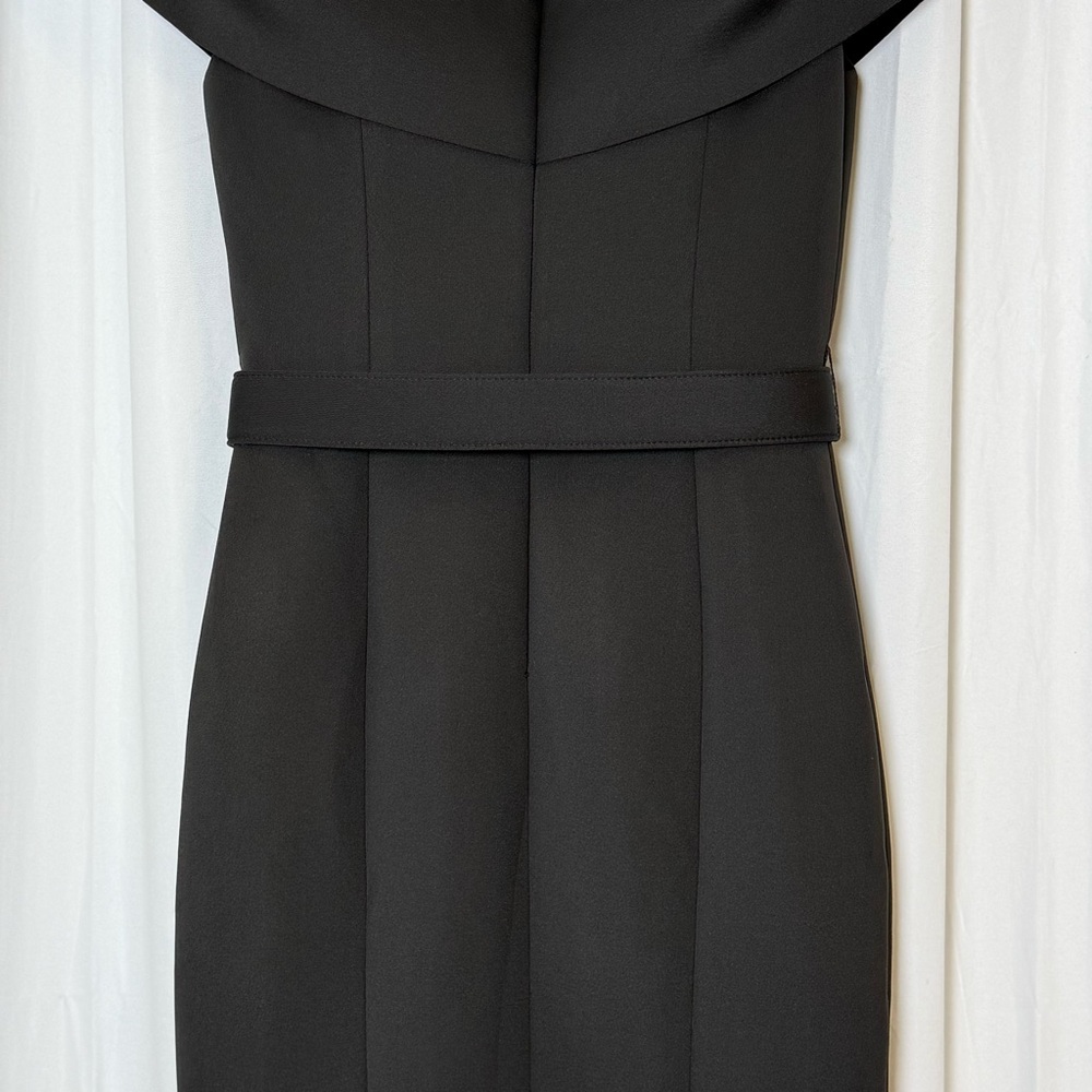 Badgley Mischka Off Shoulder Belted Scuba Dress Black NWT Size 8 - Picture 11 of 14